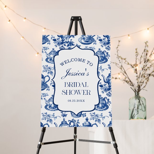 Bridal Shower Blue White Chinoiserie Welcome Foam Board (In Situ (Stand))