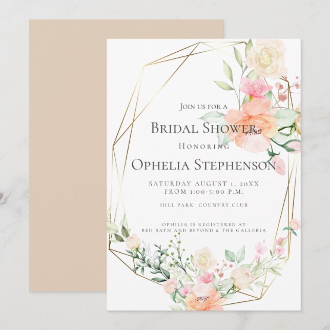 BRIDAL SHOWER | Blush Coral Cream Flowers Invitation (Front/Back)
