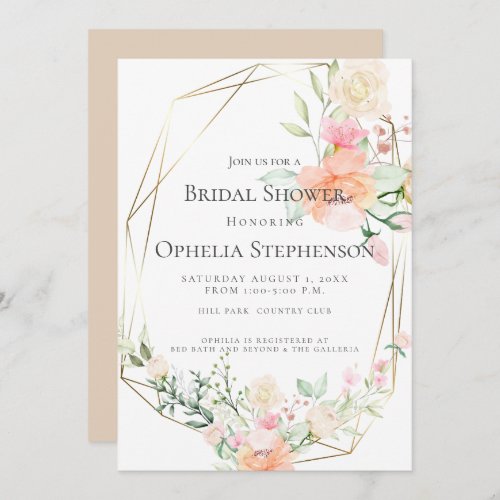 BRIDAL SHOWER  Blush Coral Cream Flowers Invitation