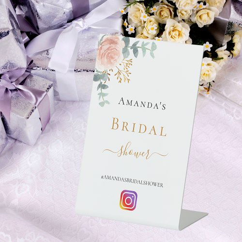 Bridal Shower blush floral eucalyptus Instagram Pedestal Sign