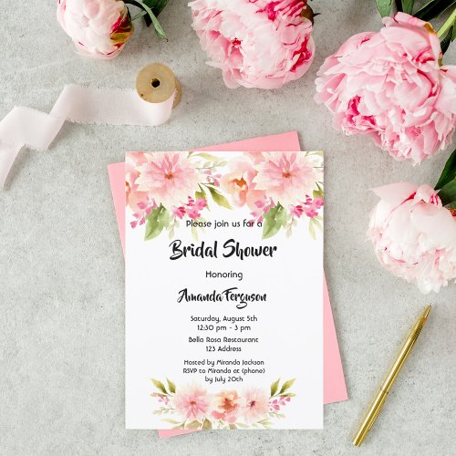 Bridal Shower blush florals Green Invitation