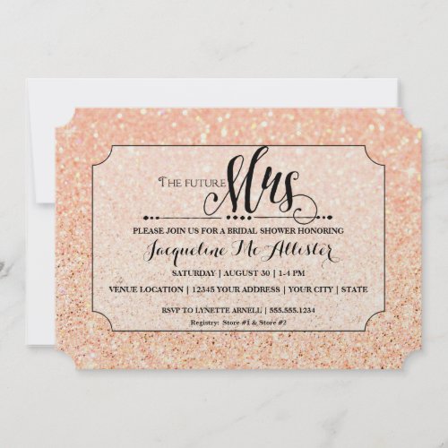 Bridal Shower Blush Glitter Future Mrs Ticket Invitation