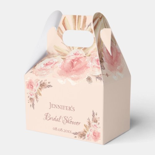 Bridal shower blush pampas grass floral thank you favor boxes