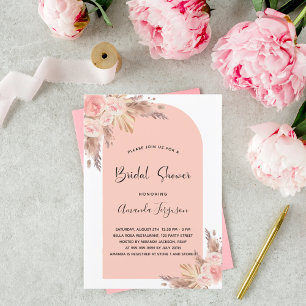 Bridal shower blush pampas grass rose gold boho invitation