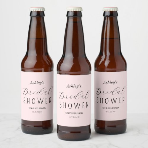 Bridal Shower Blush Pink Brunch Beer Bottle Label