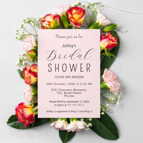 Bridal Shower Blush Pink Calligraphy Invitation