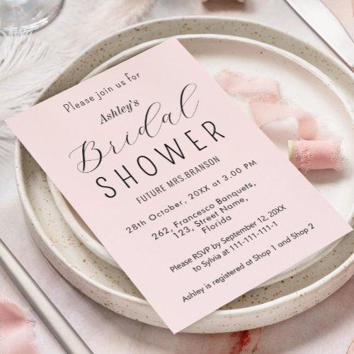 Bridal Shower Blush Pink Calligraphy Invitation