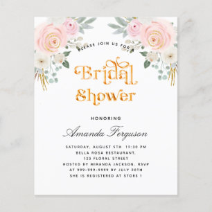 Bridal shower blush pink floral budget invitation flyer