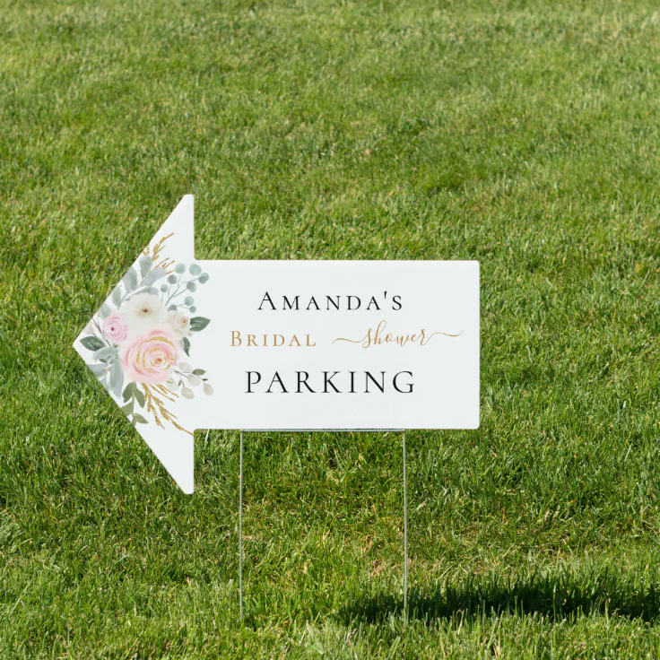 Bridal shower blush pink floral parking arrow sign Zazzle
