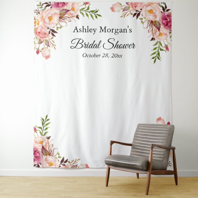 Bridal Shower Blush Pink Floral Photo Backdrop (In Situ)