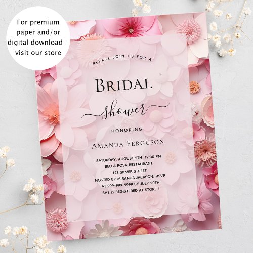 Bridal Shower blush pink flowers budget invitation Flyer