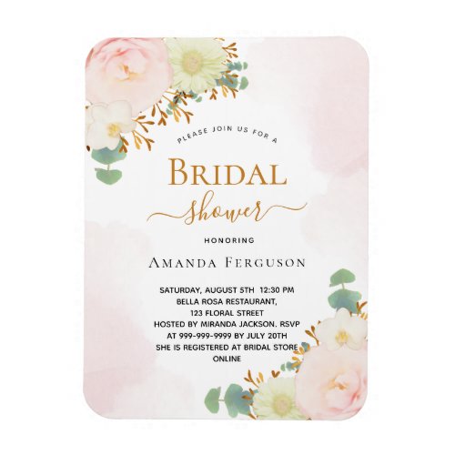 Bridal Shower blush pink flowers invitation Magnet