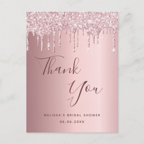 Bridal Shower blush pink glitter thank you Postcard