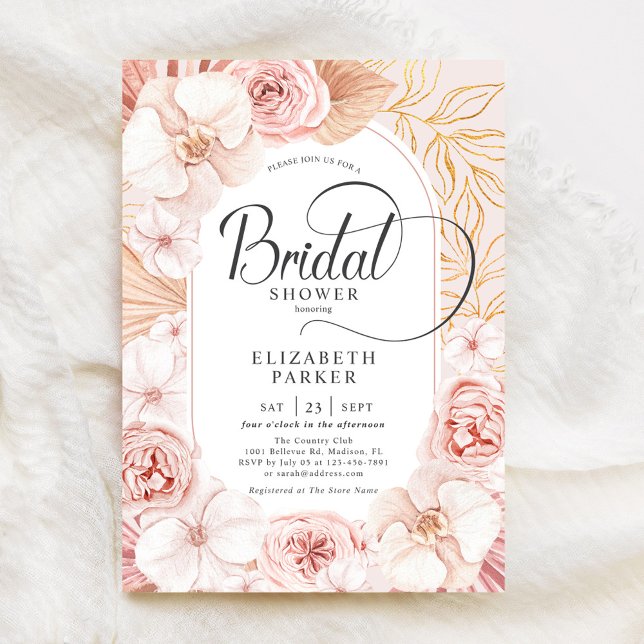 Bridal Shower Blush Pink Gold Floral Invitation (Creator Uploaded)