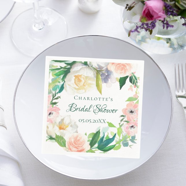 Bridal Shower blush pink greenery florals Napkins (Creator Uploaded)