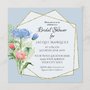 Bridal Shower Blush Pink n Dusty Blue Fern Floral Invitation