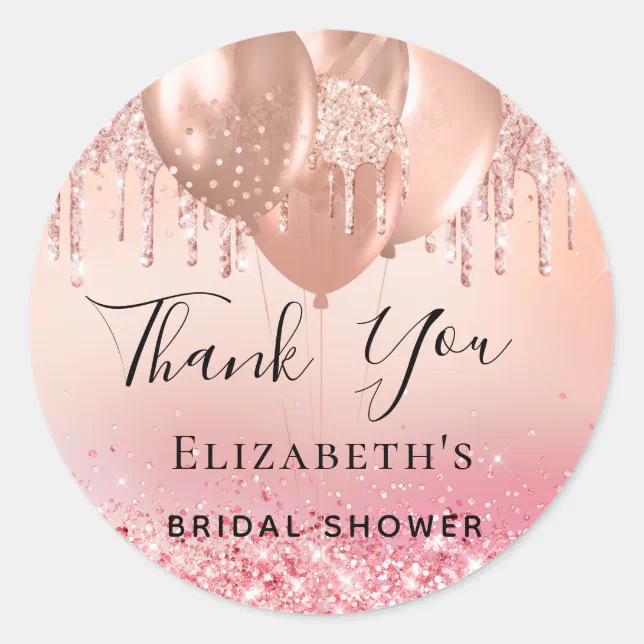 Bridal Shower Blush Pink Rose Gold Glitter Name Classic Round Sticker