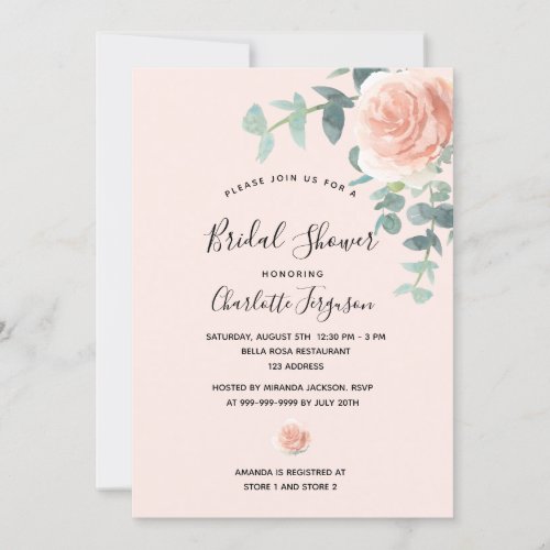 Bridal Shower blush pink rose gold greenery Invitation