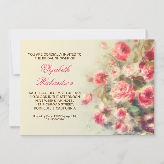 bridal shower blush pink roses watercolor invitation (Front)