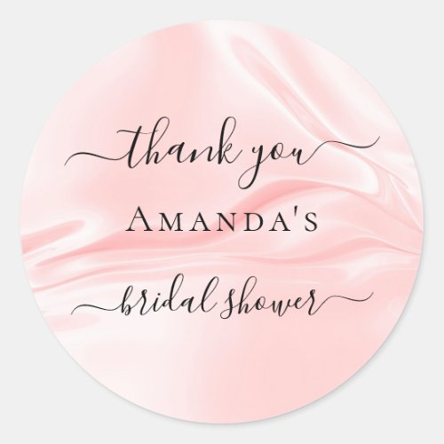 Bridal Shower blush pink silk satin name thank you Classic Round Sticker