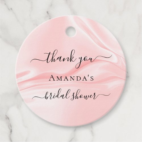 Bridal Shower blush pink silk satin name thank you Favor Tags