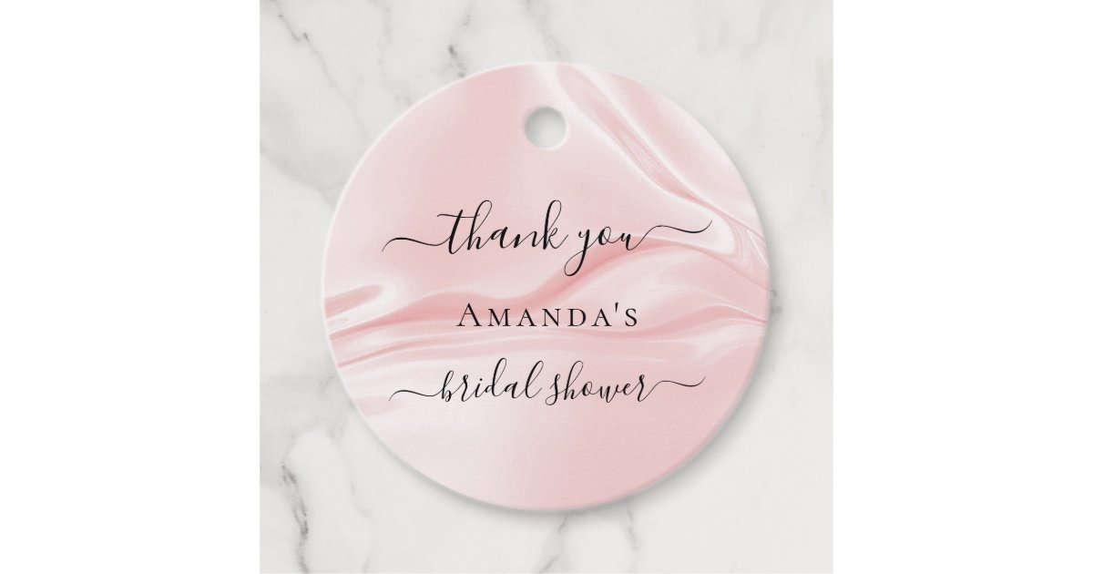 Bridal Shower blush pink silk satin name thank you Favor Tags | Zazzle