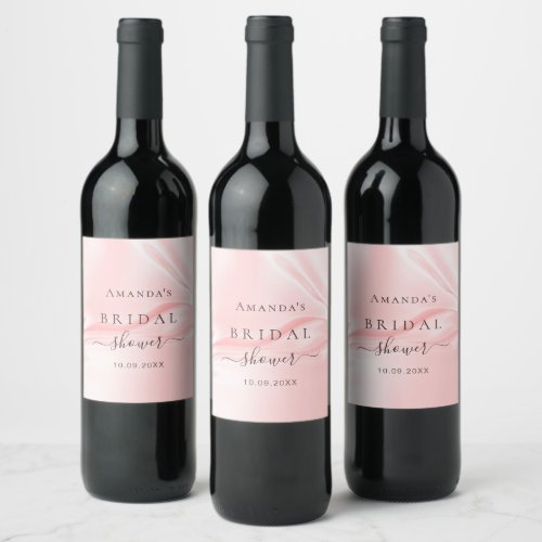 Bridal Shower blush pink silk satin name Wine Label