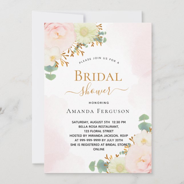 Bridal Shower blush pink watercolor florals chic (Front)