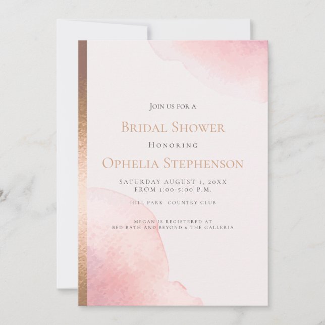Bridal Shower | Blush Pink Watercolor Wash Announcement (Front)