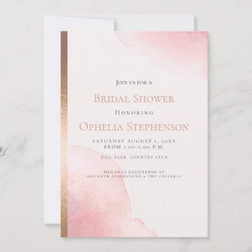 Bridal Shower  Blush Pink Watercolor Wash Announcement