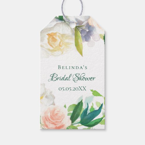 Bridal Shower blush pink white florals thank you Gift Tags