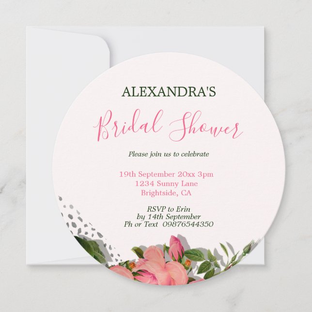 Bridal Shower Blush Pink White Rose Round Announcement (Front)