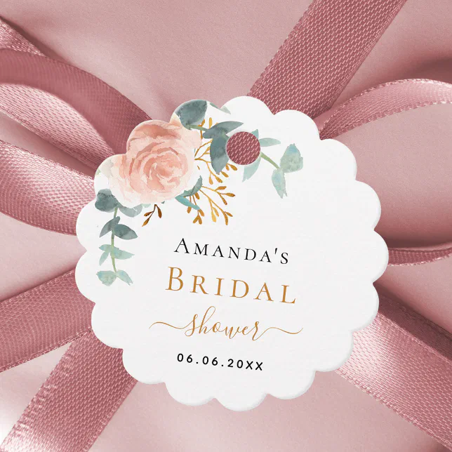 Bridal Shower blush rose floral eucalyptus thanks Favor Tags | Zazzle