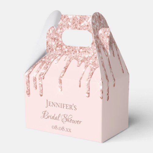 Bridal Shower blush rose gold glitter drips name Favor Boxes