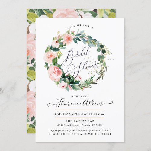 Bridal Shower Blush Roses Rustic Eucalyptus Invitation