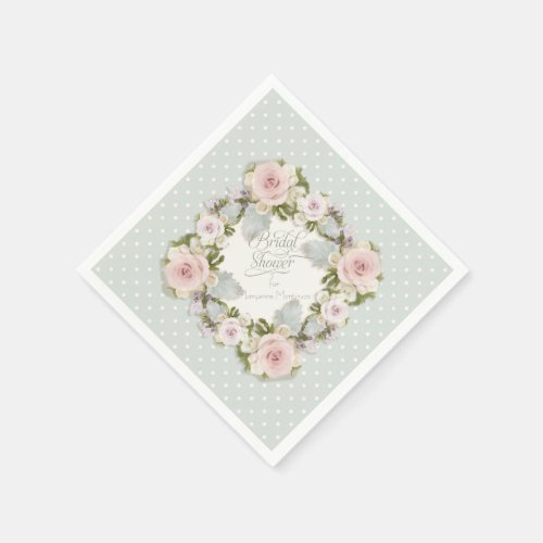 Bridal Shower Blush Roses Succulent Party Decor Paper Napkins