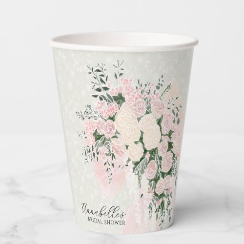 Bridal Shower Blush Sheer bow Wisteria Bouquet Paper Cups