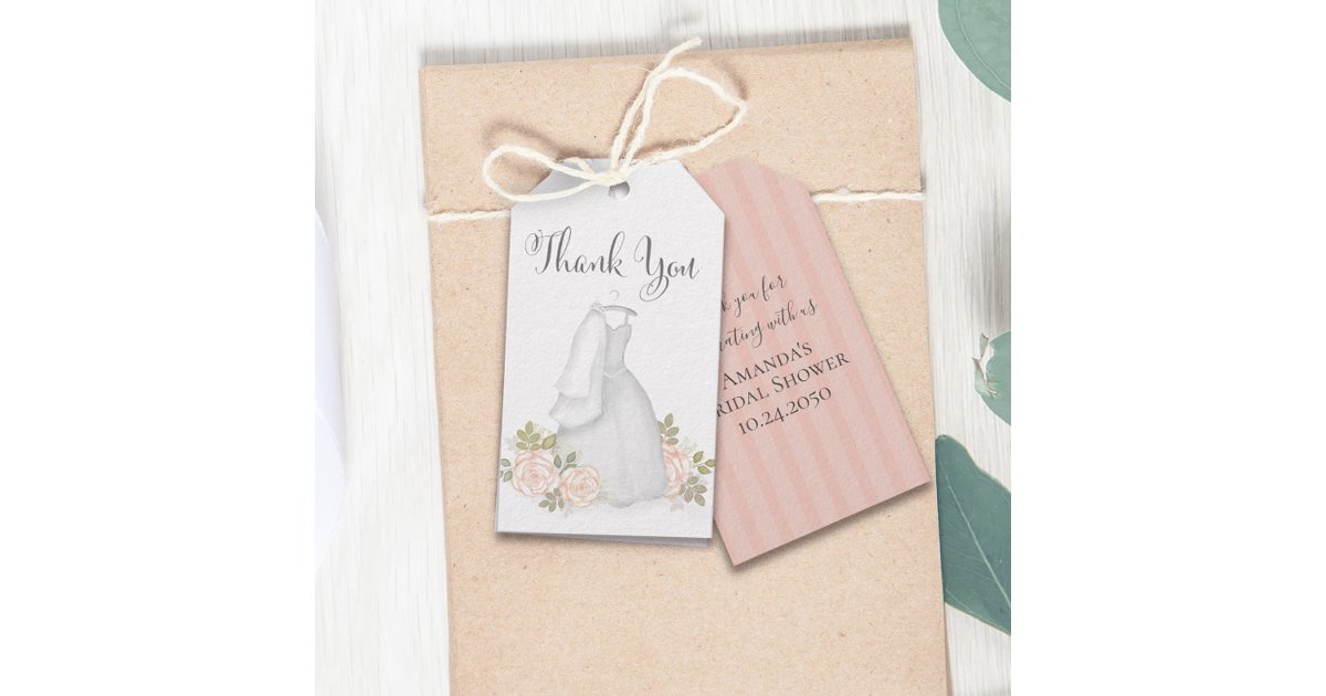 Bridal Shower Blush Watercolor Floral Thank You Gift Tags | Zazzle