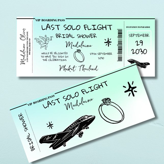 Bridal Shower Boarding Pass Last Solo Flight Blue Invitation (Creator Uploaded)