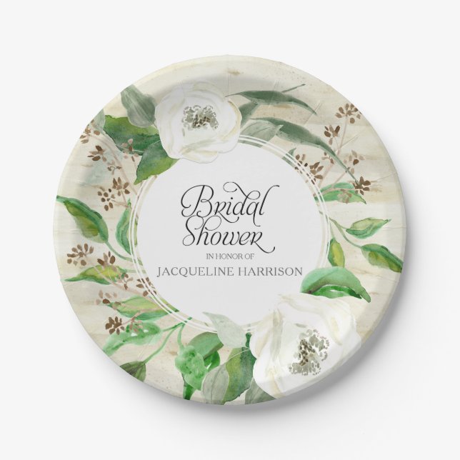 Bridal Shower BOHO Bohemian Woodsy Floral Foliage Paper Plates (Front)