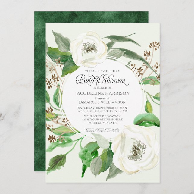 Bridal Shower BOHO Eucalyptus Leaf Foliage Rose Invitation (Front/Back)