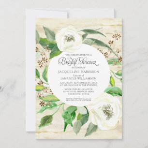 Bridal Shower BOHO Eucalyptus Leaf Wreath Roses Invitation