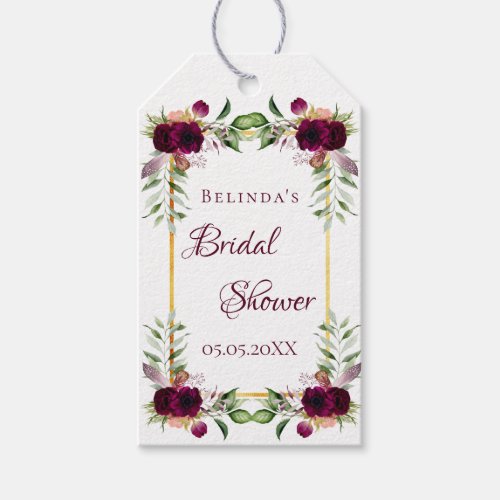 Bridal Shower boho florals burgundy thank you Gift Tags