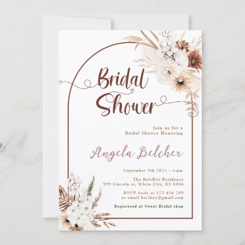 Bridal Shower Boho pampas Grass Invitation