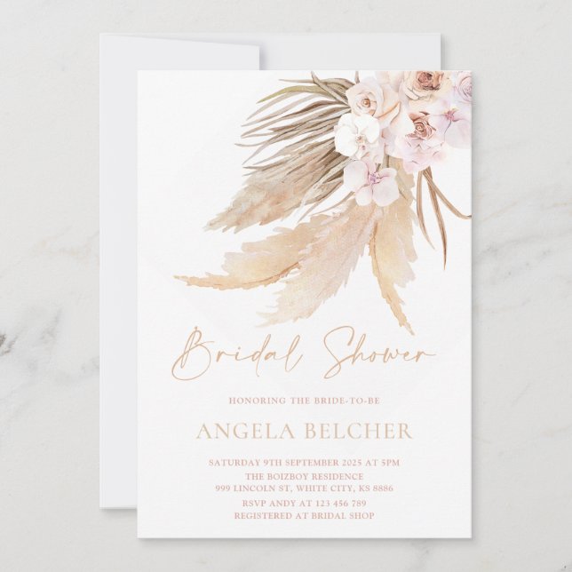 Bridal Shower Boho pampas Grass Invitation (Front)
