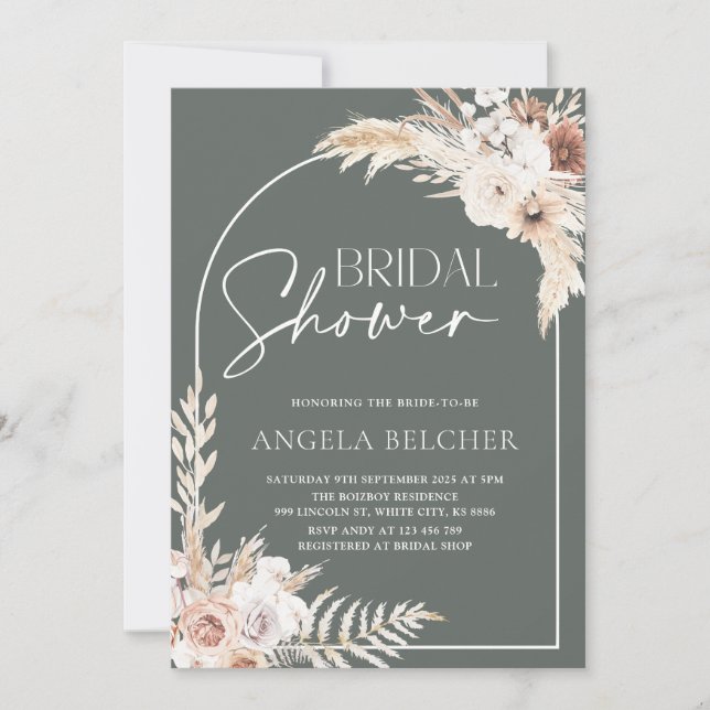 Bridal Shower Boho pampas Grass Invitation (Front)