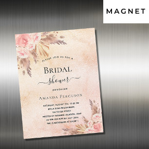 Bridal shower boho pampas grass rose gold luxury magnetic invitation