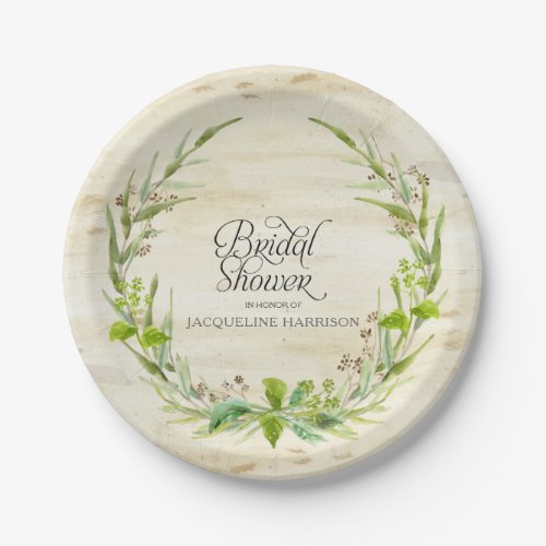 Bridal Shower BOHO Summer Birch Wood Rustic Leaf Paper Plates