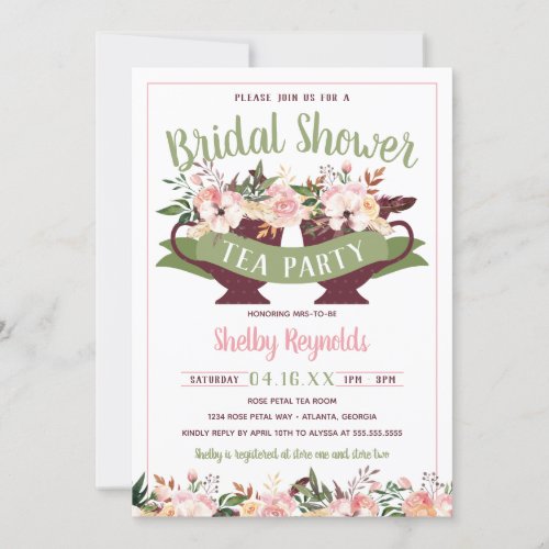 Bridal Shower Boho Tea Party Invitation