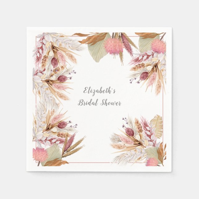  Bridal Shower BOHO Terracotta Pampas Grass Wheat  Napkins (Front)